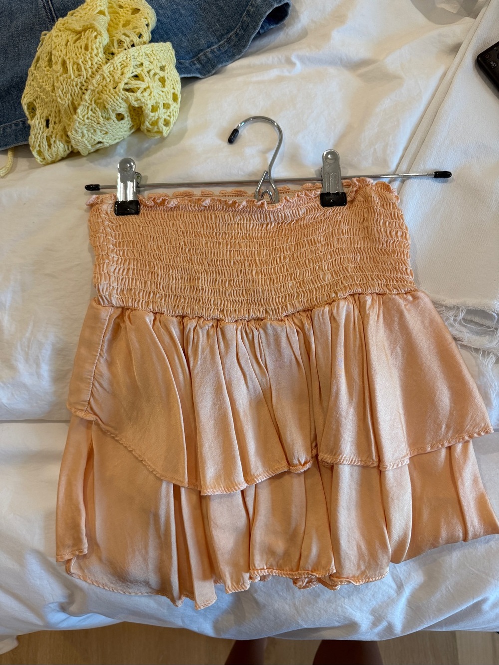 Smocked Tiered Mini Skirt in Peach